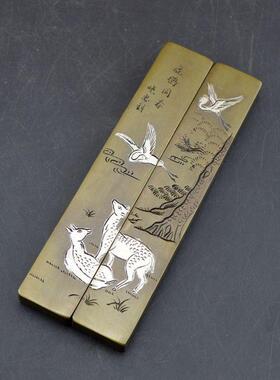 古玩收藏铜器仿古办公用品文房四宝用具礼品手工实心纯铜镇尺镇纸