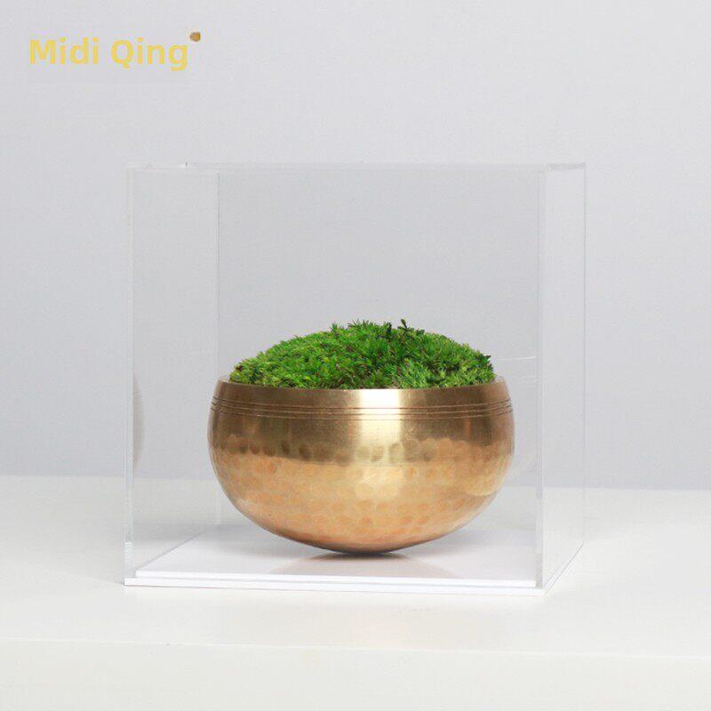 彷真花艺绿色苔藓纯铜花器现代新中式样板间茶几厨房售楼处摆件设