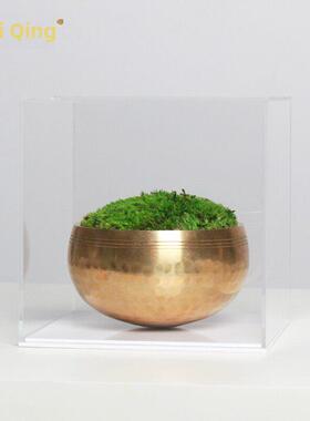 彷真花艺绿色苔藓纯铜花器现代新中式样板间茶几厨房售楼处摆件设
