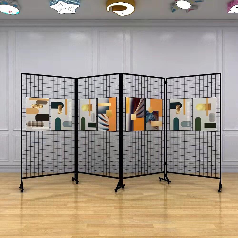 折叠网格展示架幼儿园画展书法美术绘画作品展览架落地铁网格网