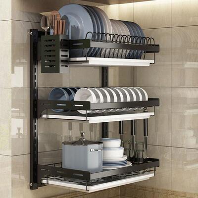 Norway进口厨房碗碟沥水架壁挂式家用多功能免打孔折叠碗盘收纳架