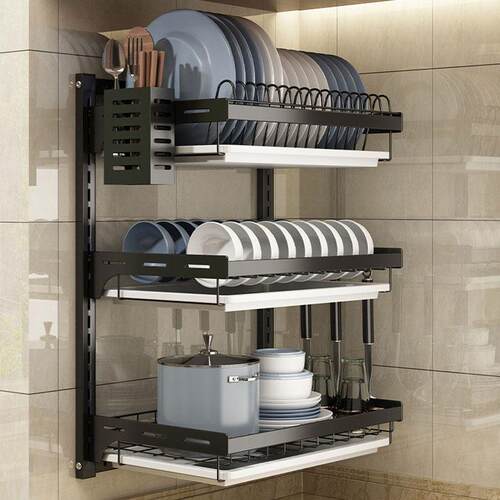 Norway进口厨房碗碟沥水架壁挂式家用多功能免打孔折叠碗盘收纳架