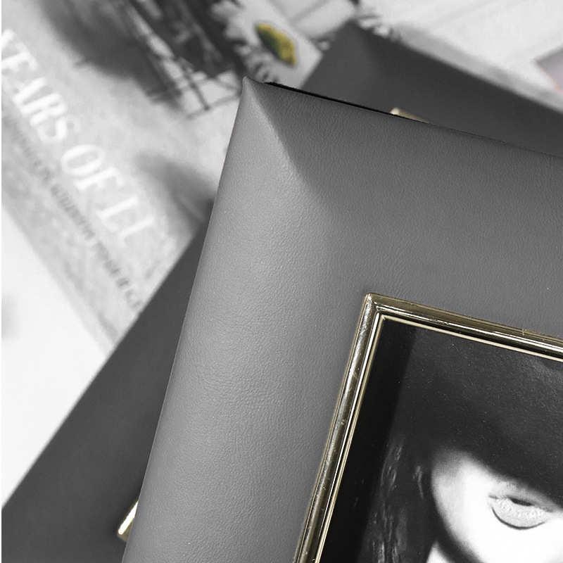 现代轻奢高档皮质相框摆台样板房客厅软装饰品摆件6寸7寸相框批发