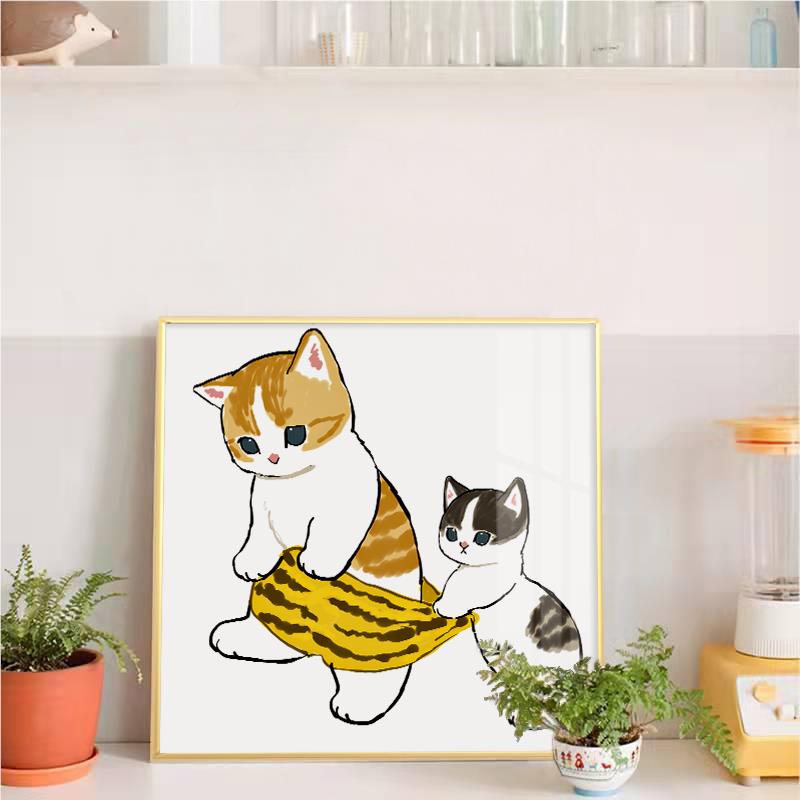北欧餐厅墙面画猫咪装饰画趣味小猫画爱动物客挂厅卧可室PGM床头图片