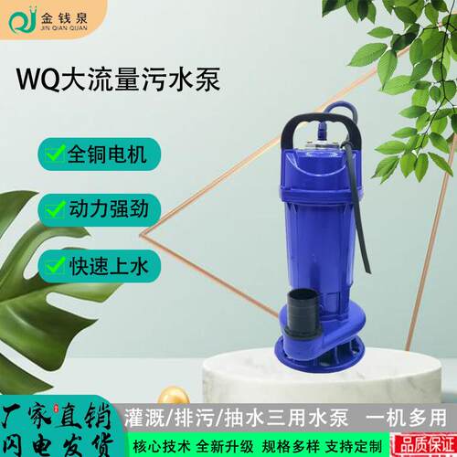 WQ系列大流量24v潜污泵农用家用排灌48/60v污水泵养殖废水抽水泵
