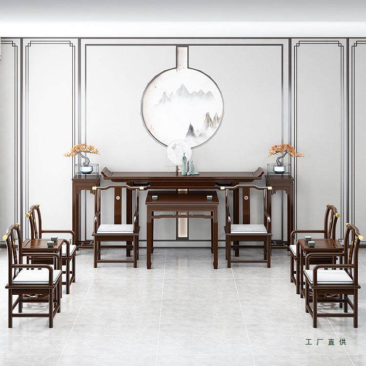 新中式中堂六件套实木明式条案农村堂屋供奉桌佛台简约翘头桌神台