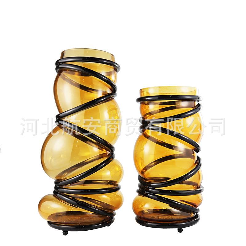 现代简约创意玻璃花瓶花器花插样板房售楼处桌面电视柜饰品摆件