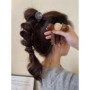复古球球电话线发圈女新款 简约气质泡泡辫编发神器扎马尾头绳