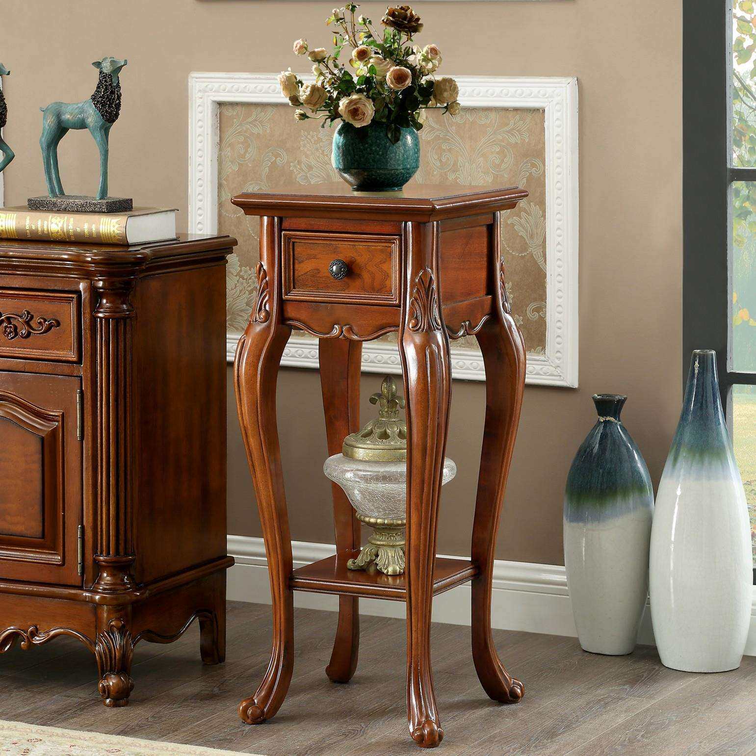 美式花架实木客厅置物架落地简约花架子室内花几欧式高档单个家用