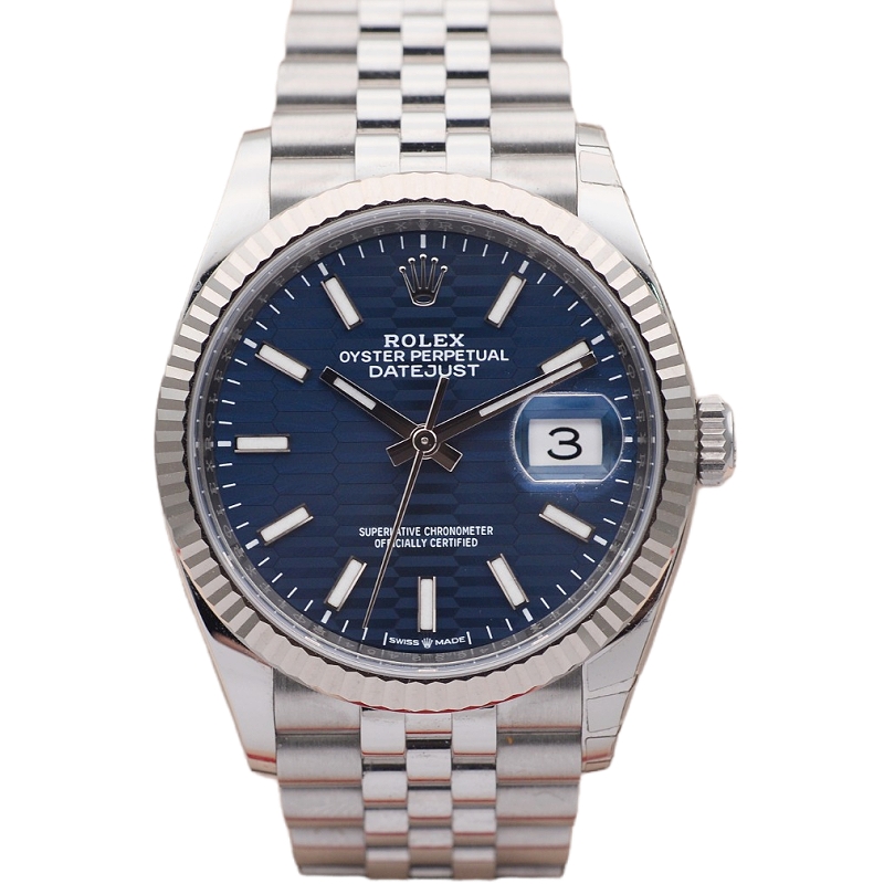 正品[9.8新]劳力士126234日志型36mm白金圈蓝盘自动机械男手表