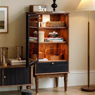 黑胡桃木复玻璃展柜客厅示全实古柜木沙发电视边柜小户型美式