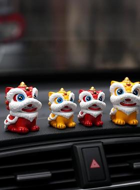 国风小醒狮汽车迷你摆件车载车内舞狮子可爱减压中控台摆放装饰品