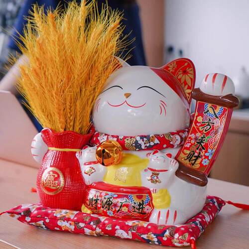 麦穗招财猫大号礼品店铺开 业收银柜台家居客厅办公室摆件陶瓷存