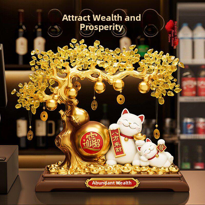 招财进宝发财树招财猫摆件2025新款客厅店铺前台装饰乔迁开业礼物