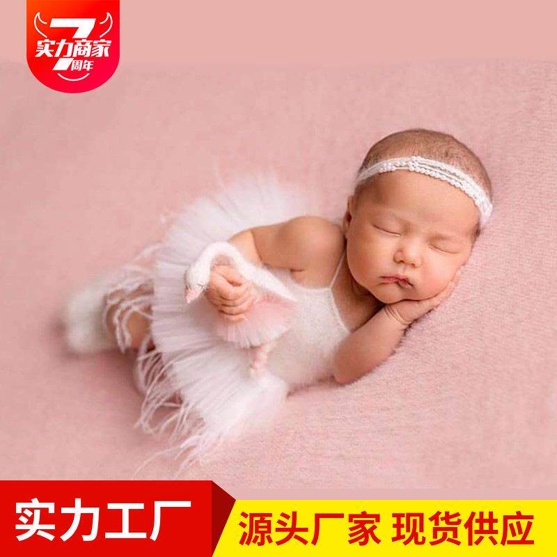 宝宝照儿童摄影服装百天照羽毛裙套装拍照道具服婴儿欧美风套装