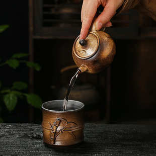 包邮礼品粗陶手工带过滤复古手抓壶侧把壶茶杯泡茶壶茶壶功夫茶具