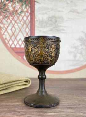 铜鎏金复古老气酒杯龙凤呈祥高脚杯中式仿古一口白酒杯供奉一个价