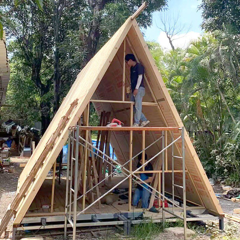 定制三角木屋阳光房景观木屋民宿双人小木屋防雨屋露营帐蓬厂家