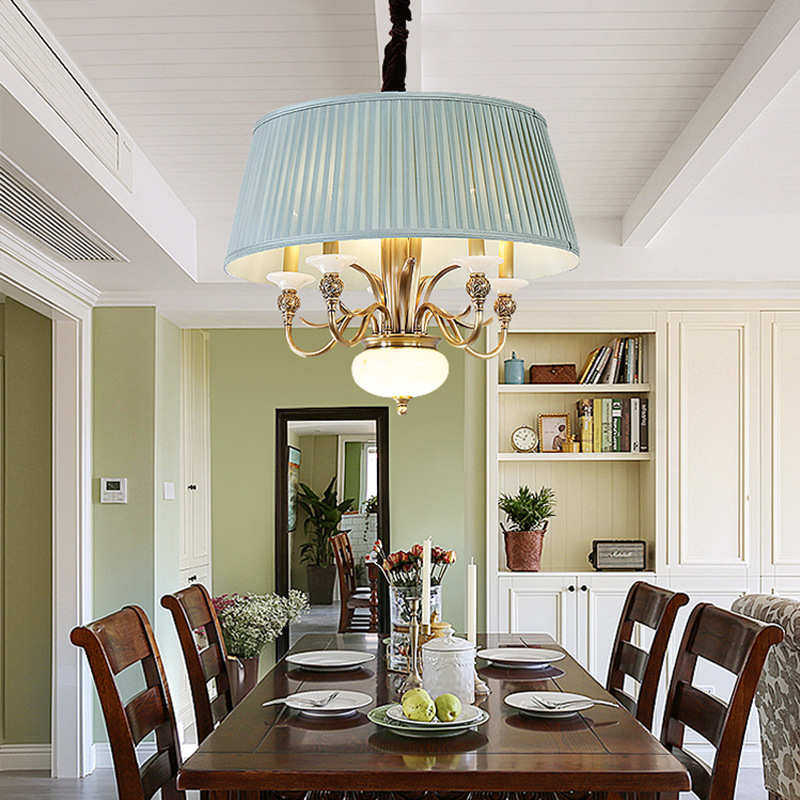 美式乡村简约天然玉石客厅铜灯餐厅卧室灯具简美轻奢布艺全铜吊灯,家装灯饰光源,客厅吊灯,淘宝优惠券,粉丝福利购,淘宝优惠卷