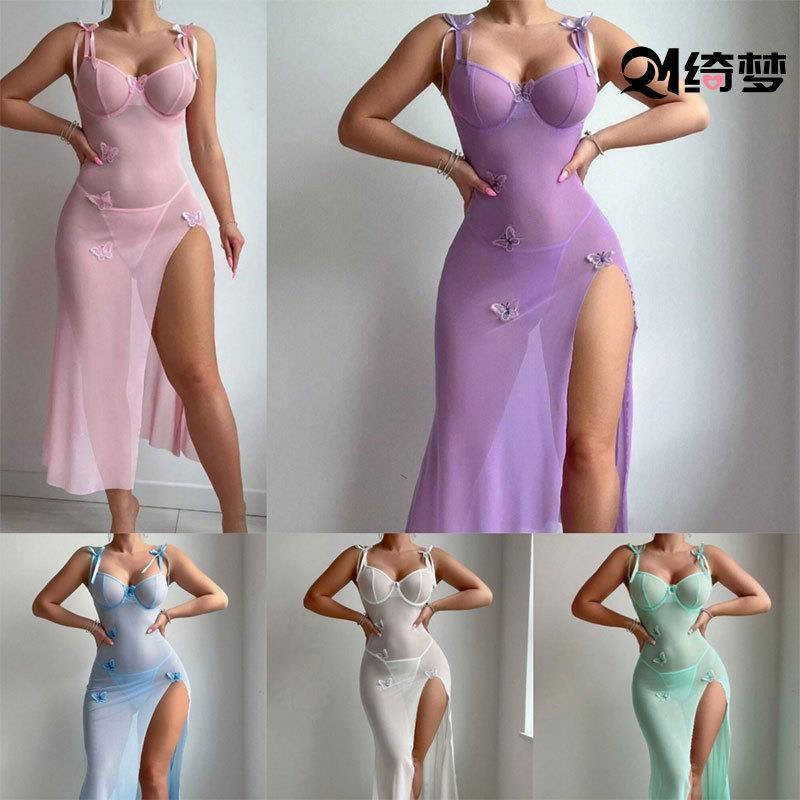 Women 2 Lingerie Set Bow Front Mesh Split Underwire Babydoll