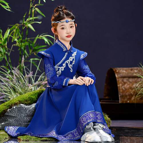 儿童蒙古舞蹈服蒙族民族风女童筷子舞鸿雁顶碗舞少数民族演出服装