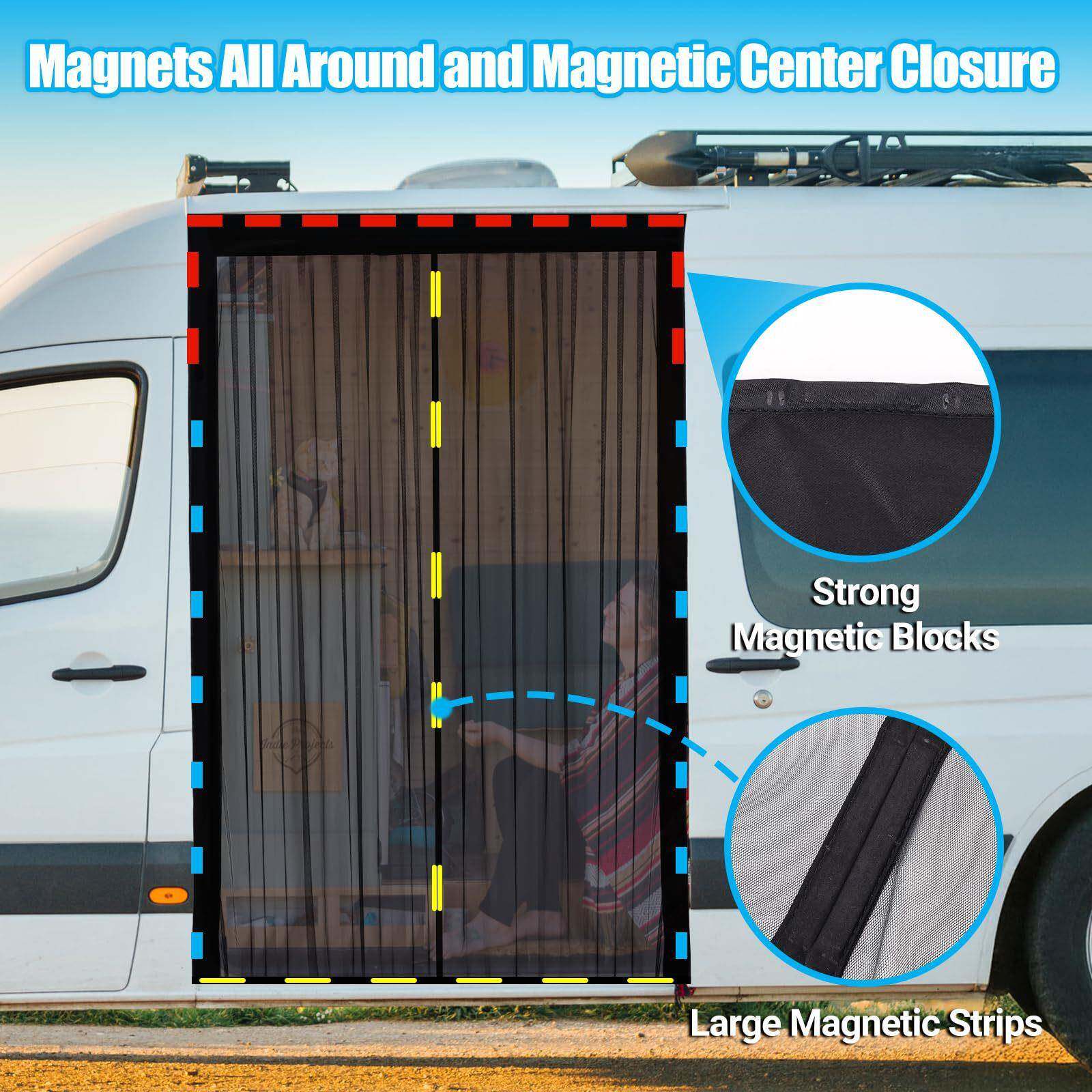 房车磁吸门帘 防蚊门帘 露营车防晒遮阳光透气磁吸款窗帘现货