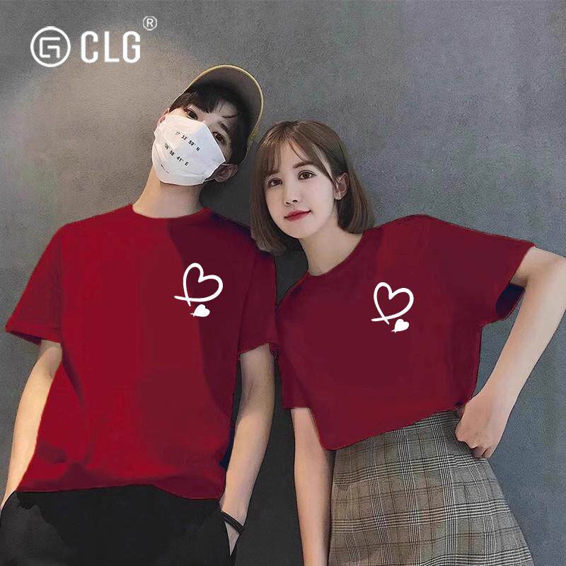 香港CLG潮牌高级感情侣装T恤酒红色纯棉美式休闲短袖宽松百搭上衣