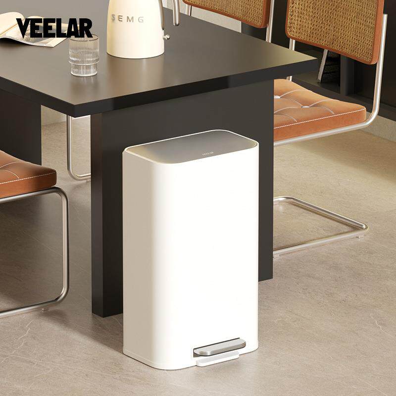 VEELAR垃圾桶2026新款家用客厅不锈钢带盖方形脚踏式高颜值厨房用