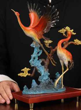 全铜鹤寿延年摆件铜松鹤延年家居办公室客厅装生日贺寿领导工艺品