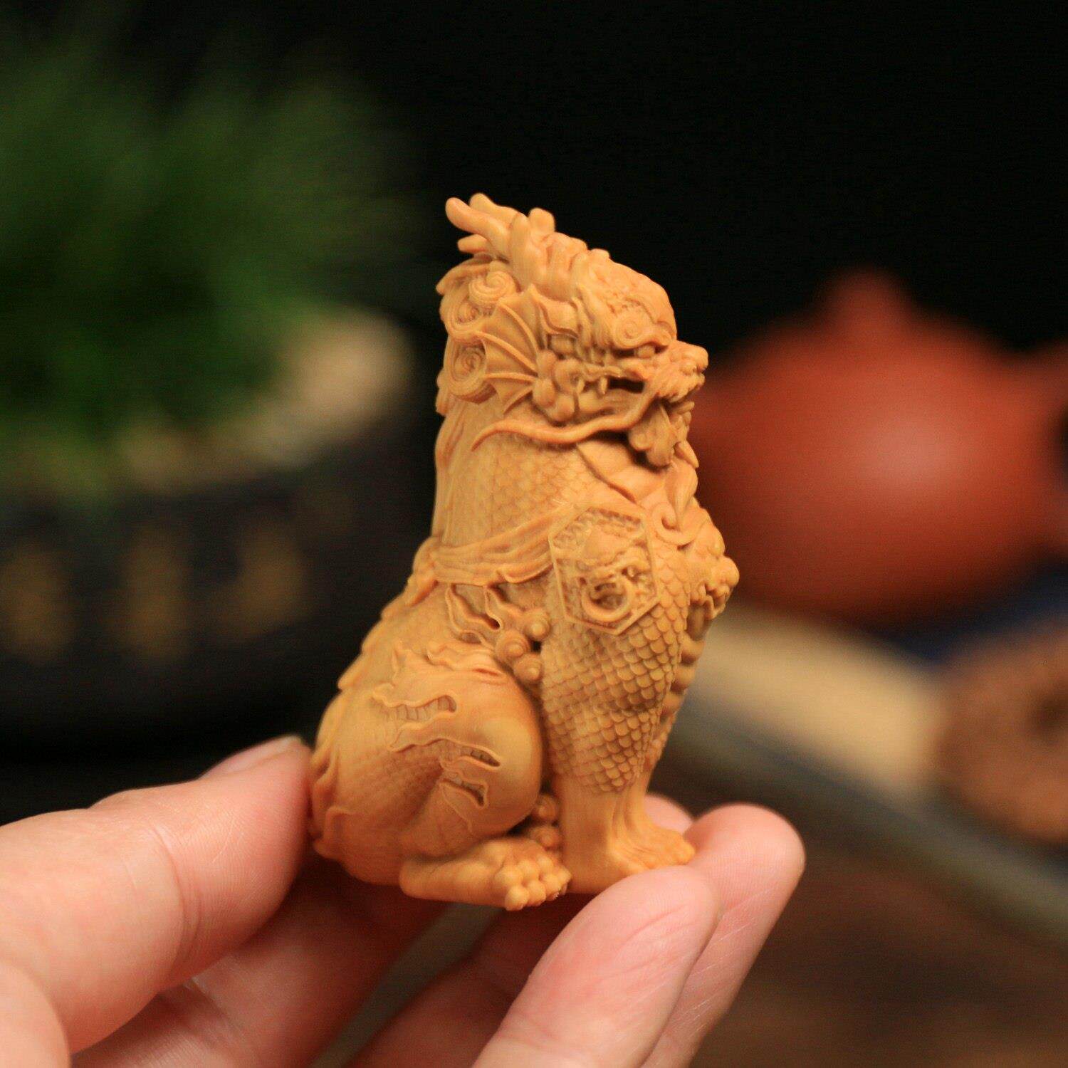 小叶黄杨木雕实木雕刻文玩男士随身把玩手把件工艺品摆饰神兽麒麟