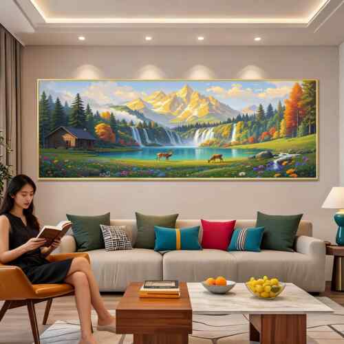 2025新款聚宝盆山水画靠山图客厅装饰画沙发背景墙挂画轻奢高级感