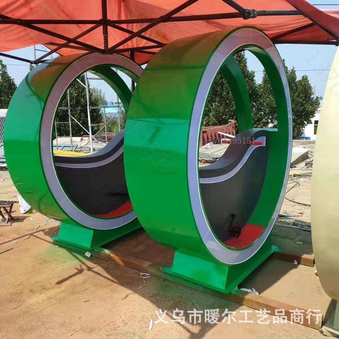 大型七彩炫彩灯光不锈钢骑行单车喷泉绿色发光单车单车扫码喷水