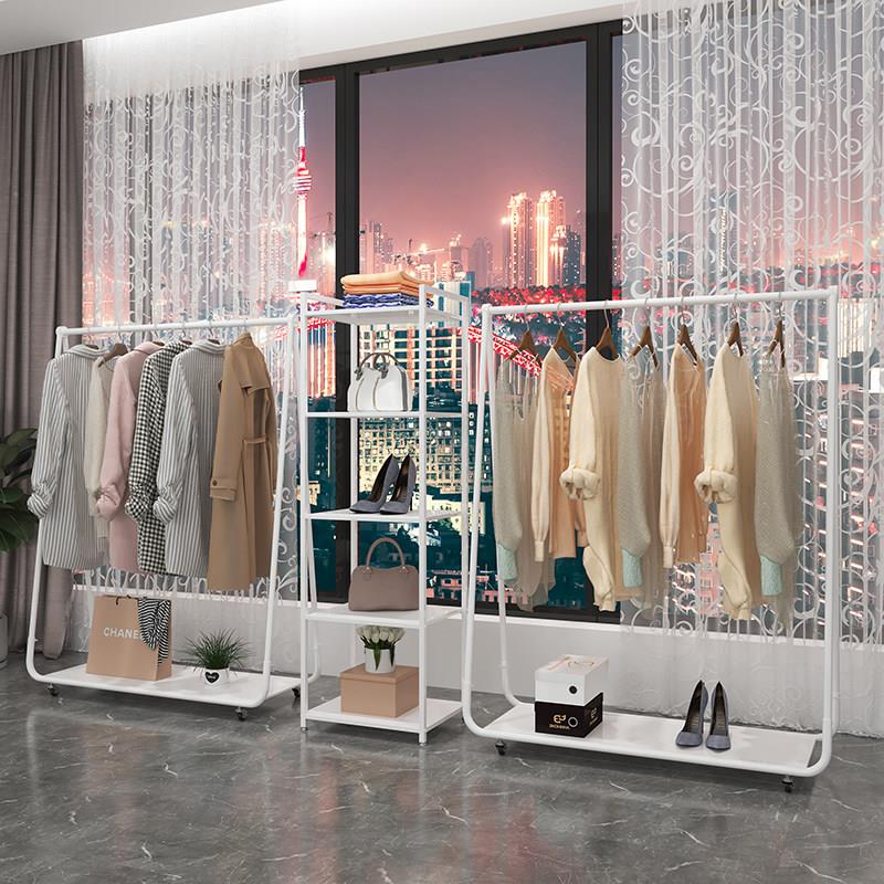 服装店展示架上墙挂衣架壁挂式服装架女装衣服货架网红移动带滑轮