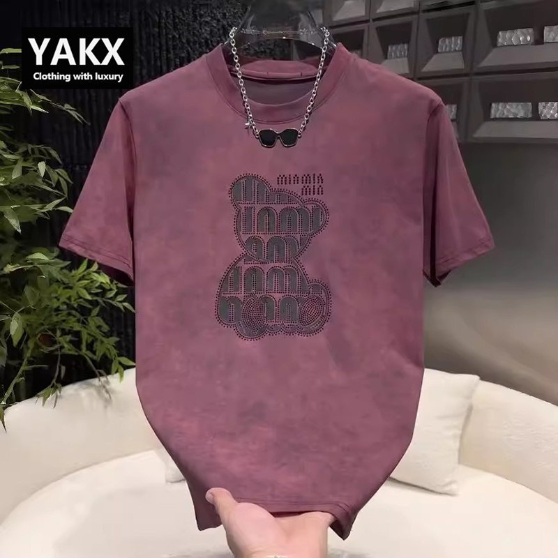 潮牌小熊烫钻扎染圆领短袖T恤男士2025新款夏季宽松休闲半袖男款