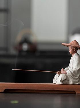 姜太公钓鱼摆件久造中式禅意创意陶瓷人物假山造景卧室书房摆设品