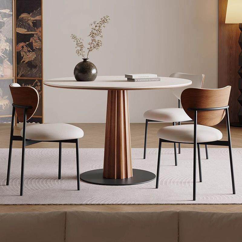 复古实木餐桌德丰纯466白岩圆板桌现代简约家用桌子小型圆户形利