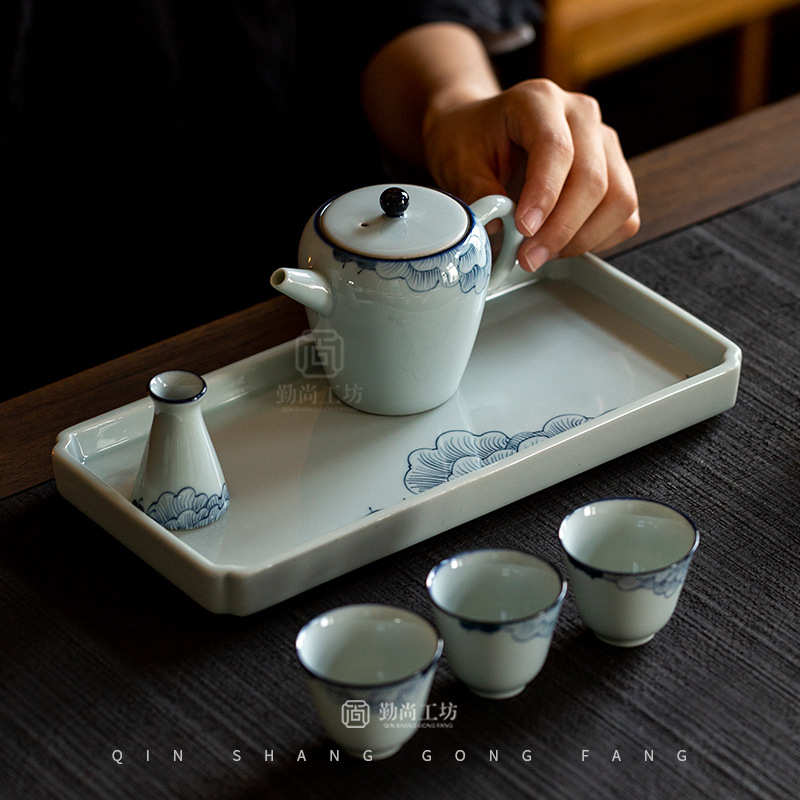 仿古青花手绘芙蓉花小茶壶手执壶不烫手陶瓷泡茶壶单壶功夫茶具