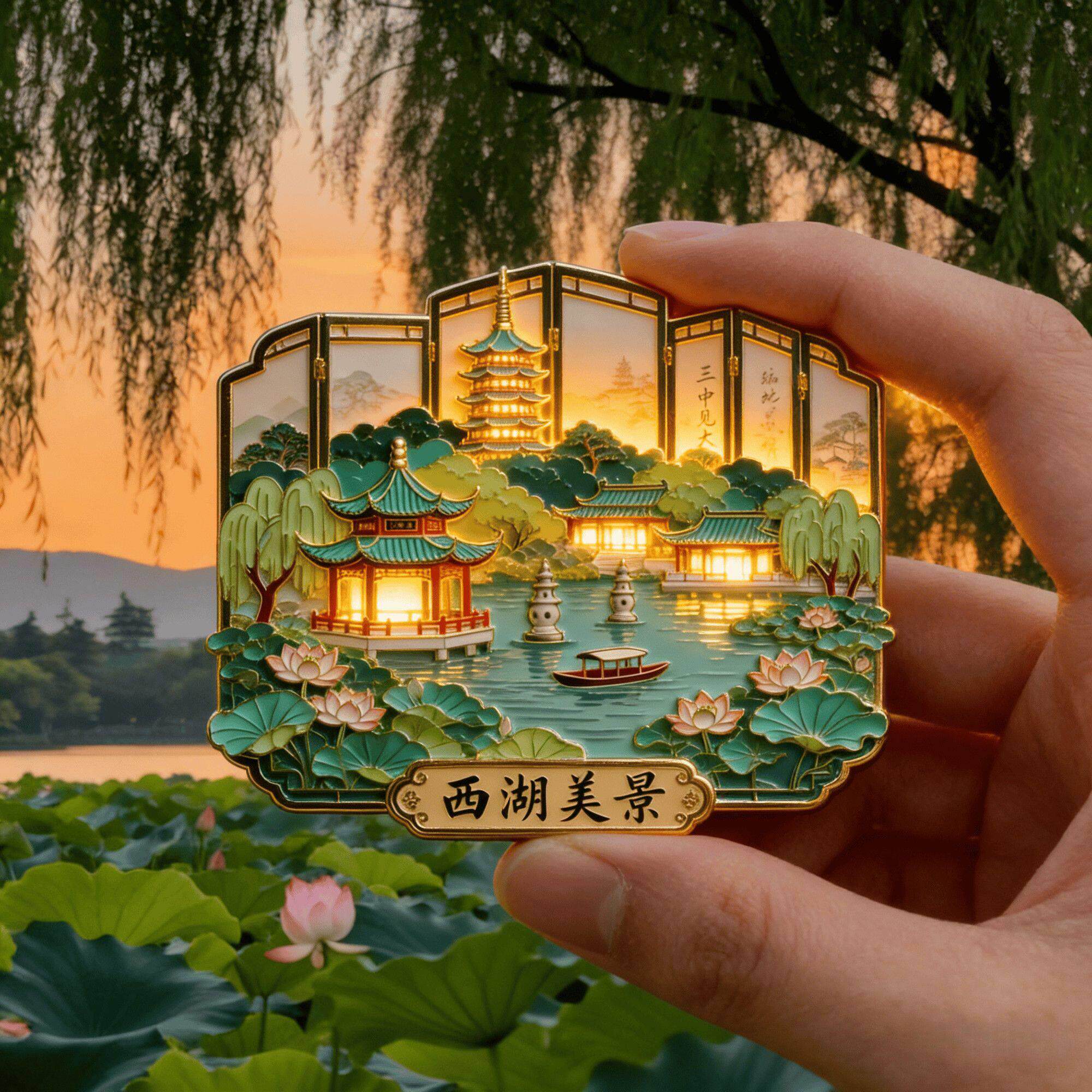 杭州西湖美景文创金属磁吸冰箱贴2026新款旅游文化精致纪念品礼物