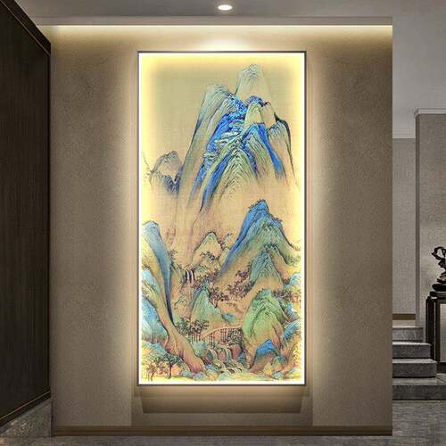 千里江山图玄关装饰画 画竖版LED灯画 画高档大气走廊过道挂画 画