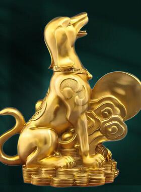 铜狗摆件黄铜西北缺角入户客厅大号金钱十二生肖狗摆设补角吉祥物