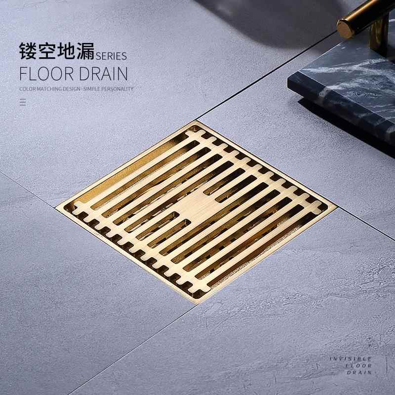 铜金色用防堵防臭式淋浴房厕所卫D生间快AJW速排水通隐形地全漏L2