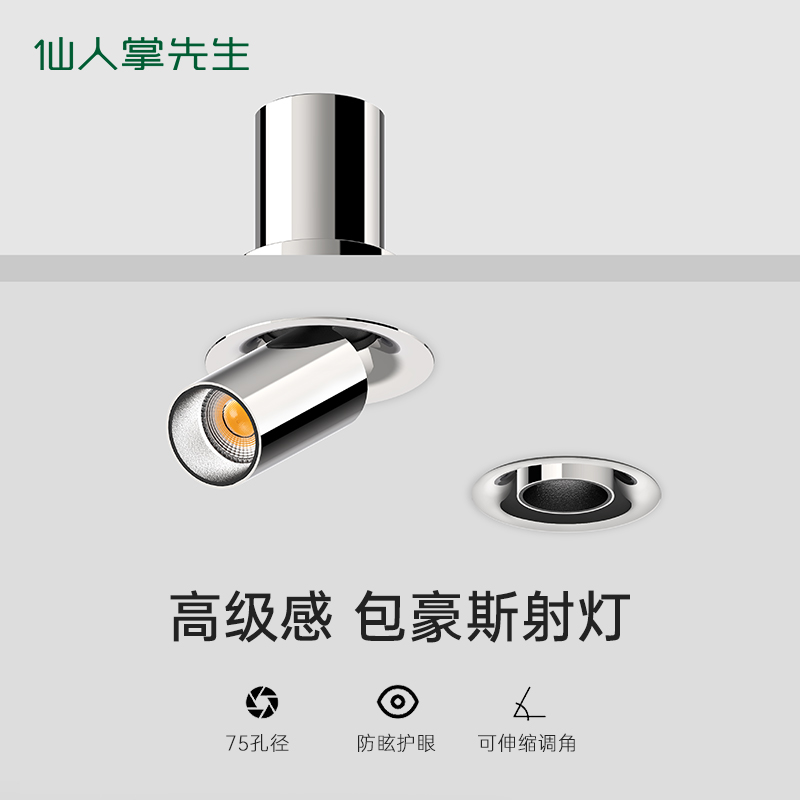 仙人掌先生可拉伸不锈钢射灯旋转可调角度高级感伸缩折叠智能筒灯
