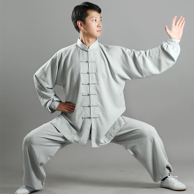 正品太老极服女亚麻棉春夏秋晨款中年练功服男太极拳武术表演服练
