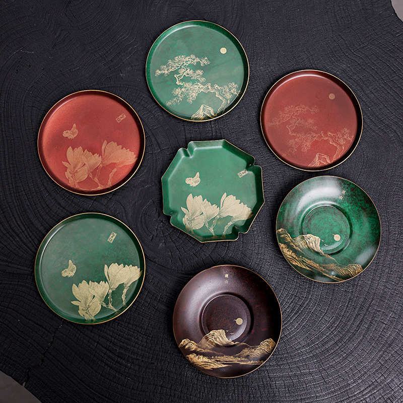 国风复古铜杯垫高档手工中式茶杯托大号茶桌隔热垫茶盏托茶具配件