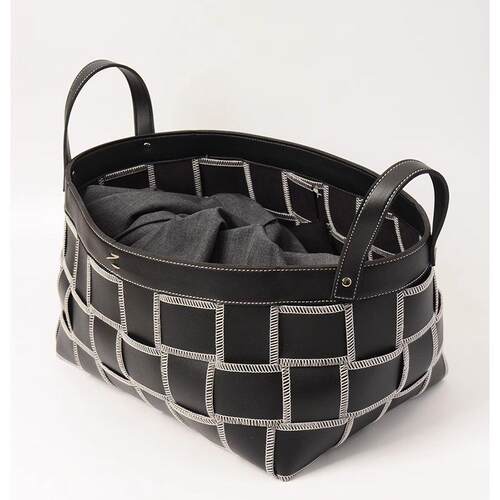 现代轻收奢革手纳工编织T05纳筐高档脏衣篓客厅家用收皮篮装饰