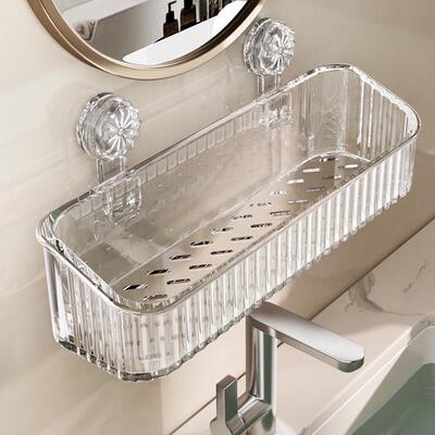 Suction Cup Bathroom Shelf, Wall-Mounted Storage Rack, No-Dr