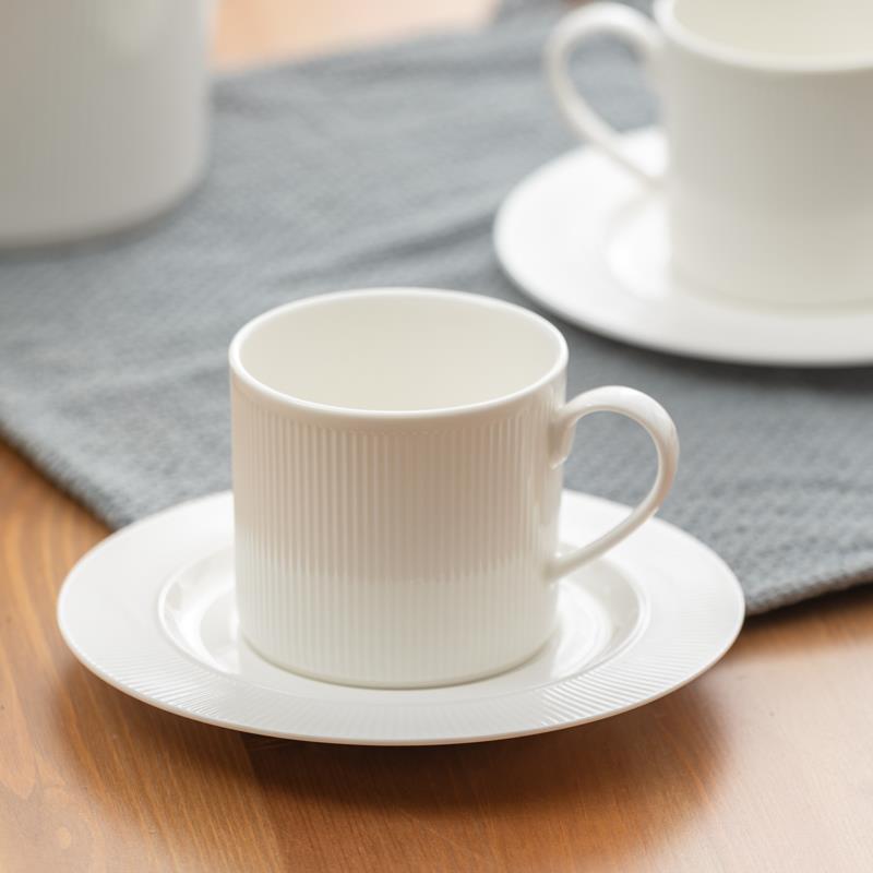 纯白陶瓷日式骨瓷杯 家用简约条纹马克杯下午茶杯组