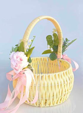 花篮花童编织手提篮野餐小篮子插花摆件鸡蛋月子送礼提篮舞蹈道具