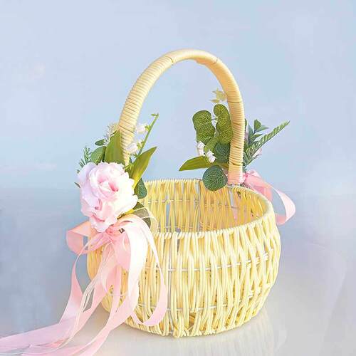 花篮花童编织手提篮野餐小篮子插花摆件鸡蛋月子送礼提篮舞蹈道具