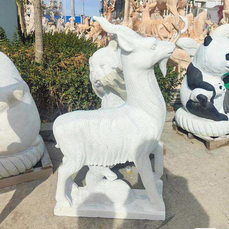 石雕山羊汉白玉三羊开泰石头母子羊别墅庭院公园草坪动物雕塑摆件